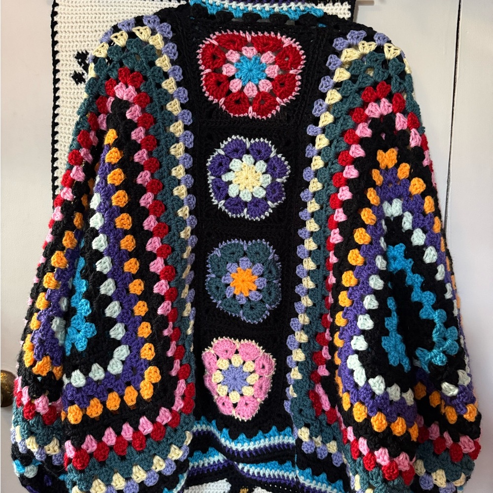 Multicolor Crochet Women Sweater african flower granny square design